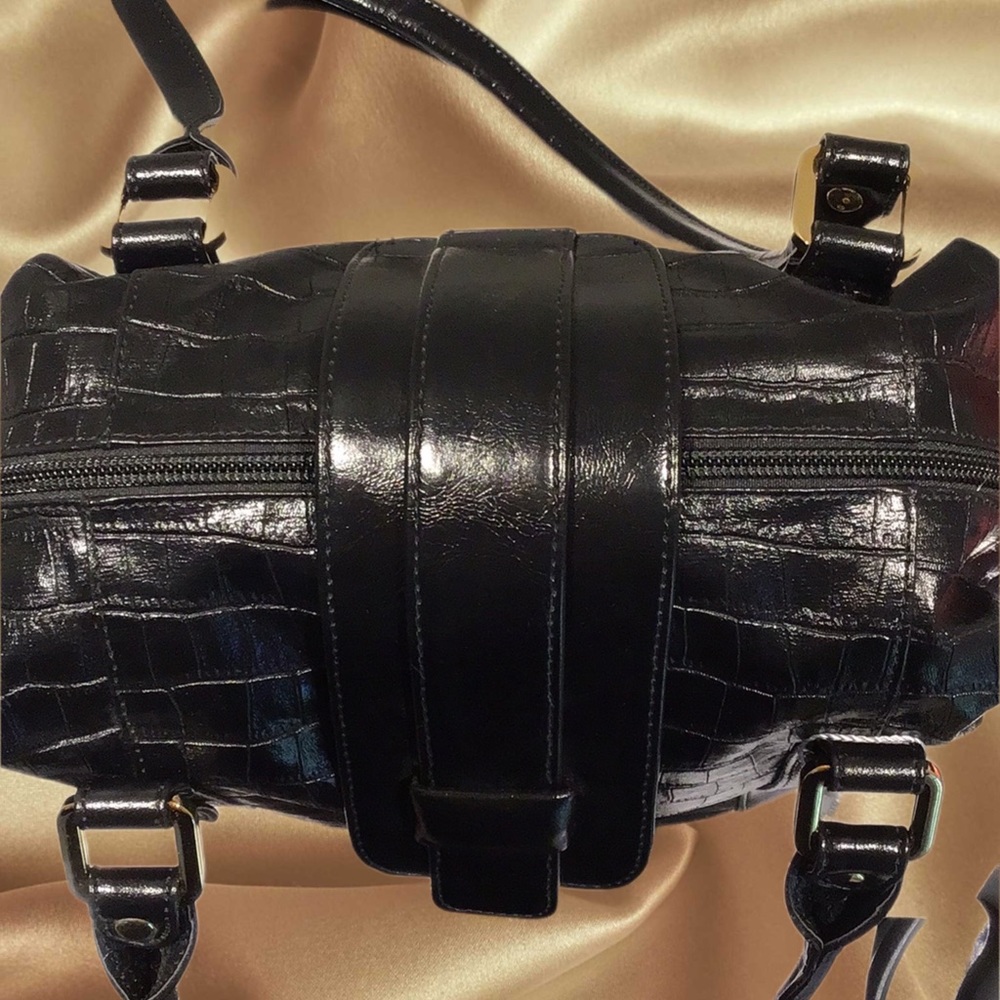 NEW ZAMPONI Moda Bucket Bag Secchiello Made in Italy, Black Croc Pattern - Picture 7 of 14